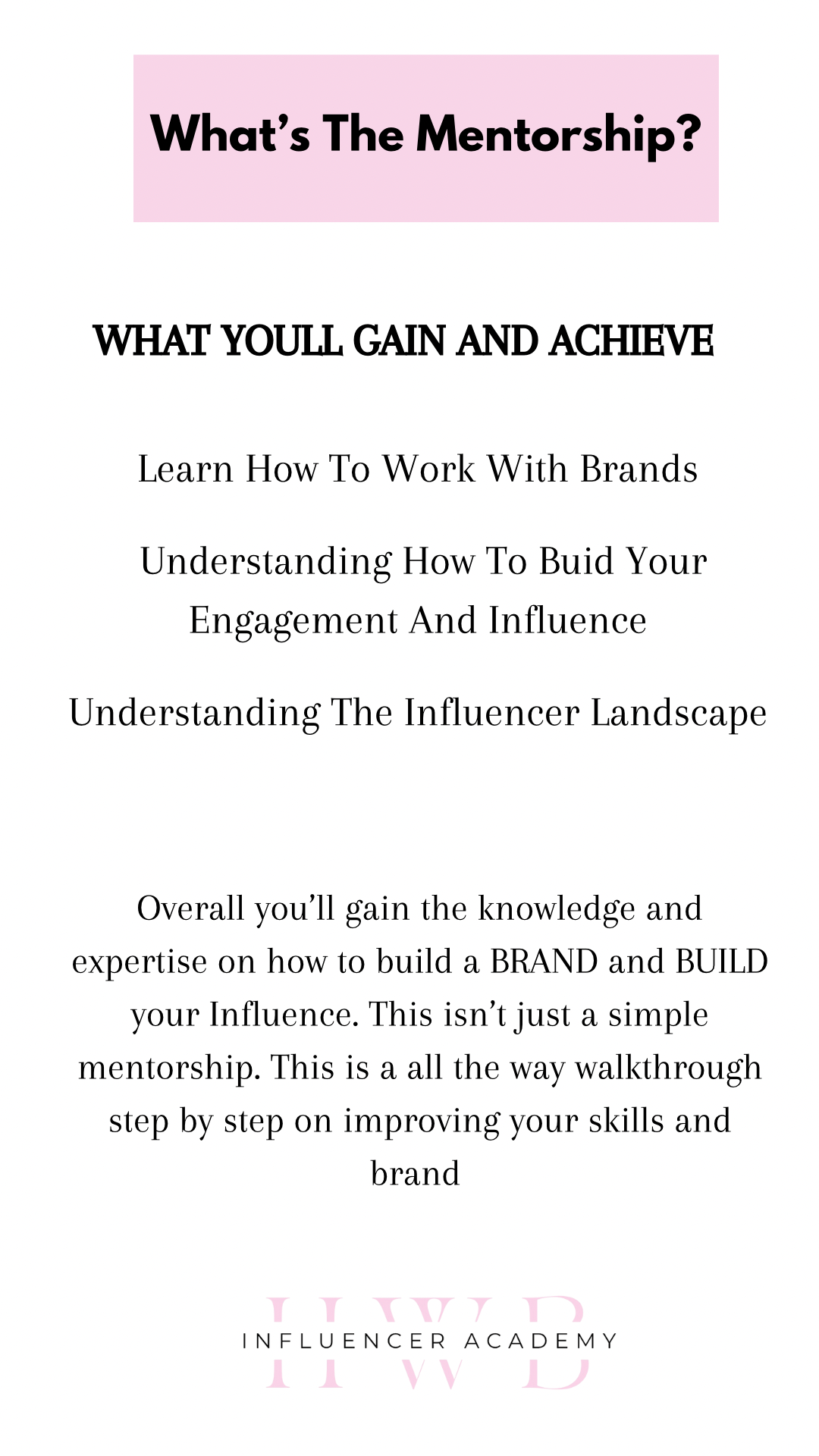 HWB Influencer Academy 101 Mentorship