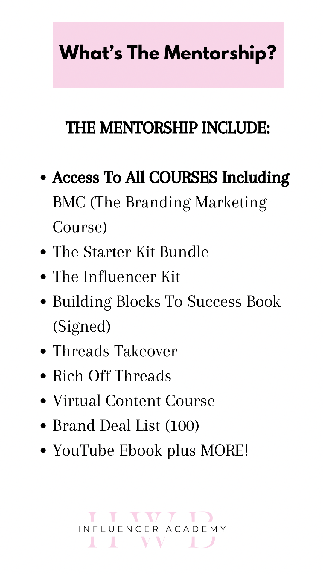 HWB Influencer Academy 101 Mentorship